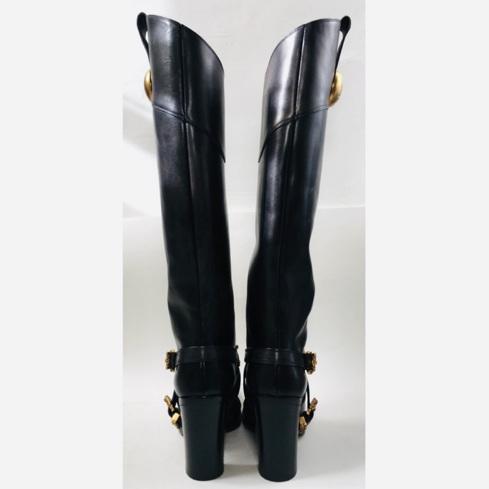DOLCE & GABBANA VTG Black Leather Baroque Gold Pirate Riding Boots 36 6 Like New - Picture 8 of 16